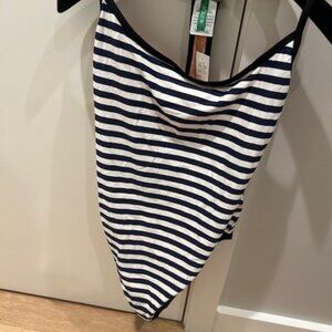 J. Crew White and Blue Striped One Piece Swim